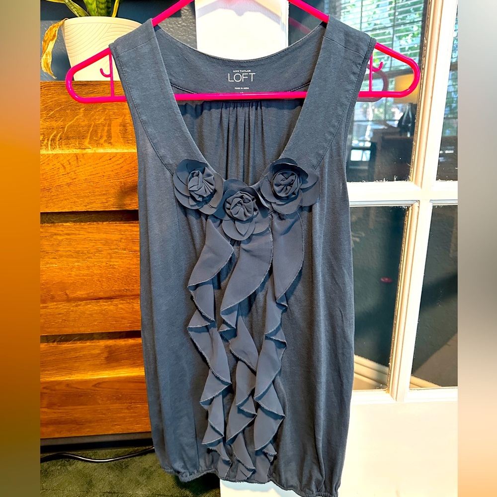 Loft size small grey blue tank.